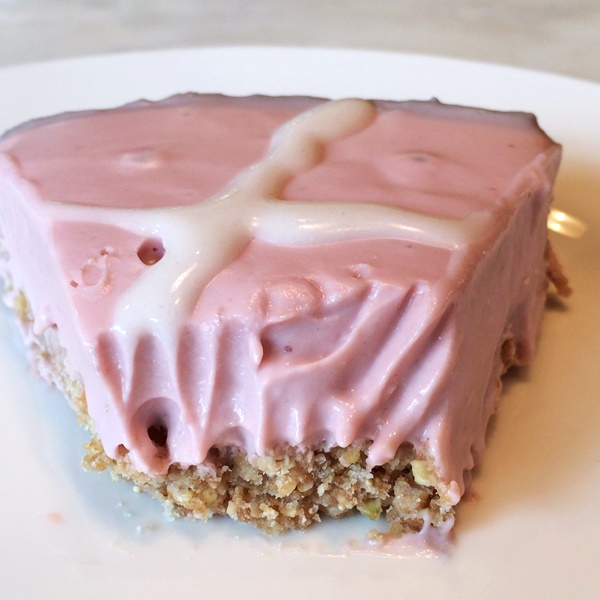 Strawberry Mousse Parfait Pie - A gluten-free granola crust, topped with a rich vegan strawberry mousse, and drizzled with a dairy-free yogurt drizzle