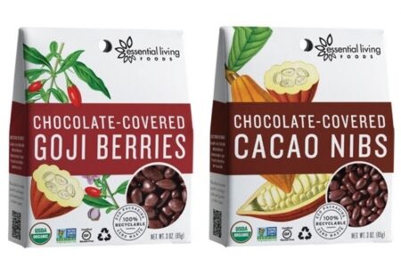 Essential Living Foods Chocolate-Covered Superfoods - Goji Berries and Cacao Nibs (vegan, dairy-free, gluten-free)