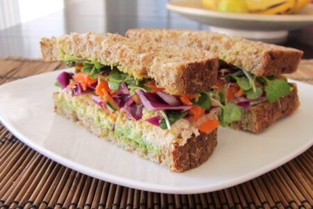 Sensational Tahoe Crunch Sandwich - A healthy lunch delight with fresh crunchy vegetables. #dairyfree + optionally #glutenfree and/or #vegan via @godairyfree