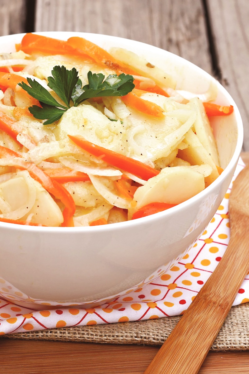 Vegan Potato Salad Recipe with Peppers, Onions and Mustard Vinaigrette