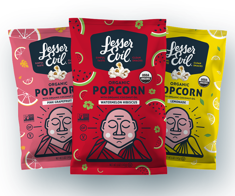 LesserEvil Organic Popcorn Reviews and Information. Dairy-free and Vegan varieties. Pictured: Limited Edition Flavors
