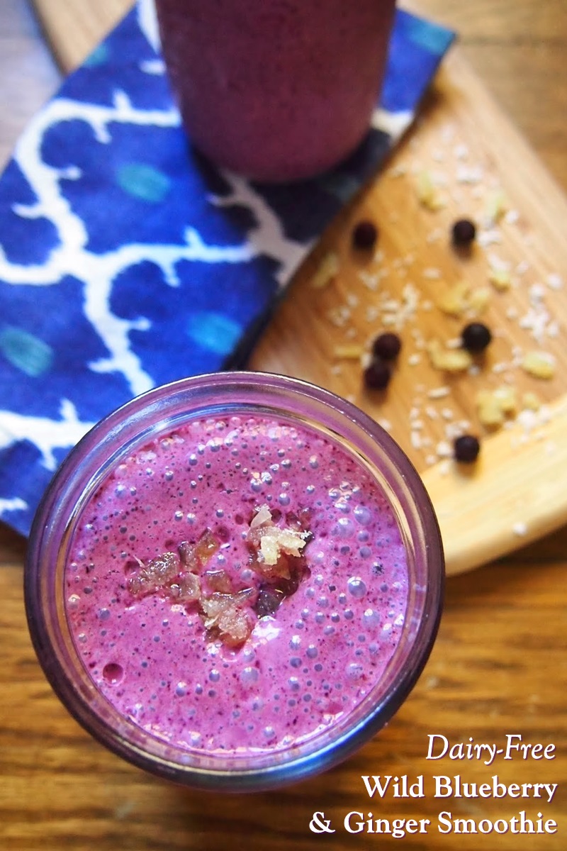 Creamy Blueberry Coconut Smoothie with Fresh Ginger (dairy-free, soy-free, vegan recipe)