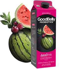 GoodBelly Probiotic JuiceDrinks - 20 Billion CFUs per Cup - Dairy-Free, Soy-Free, Vegan. Pictured: Cranberry Watermelon