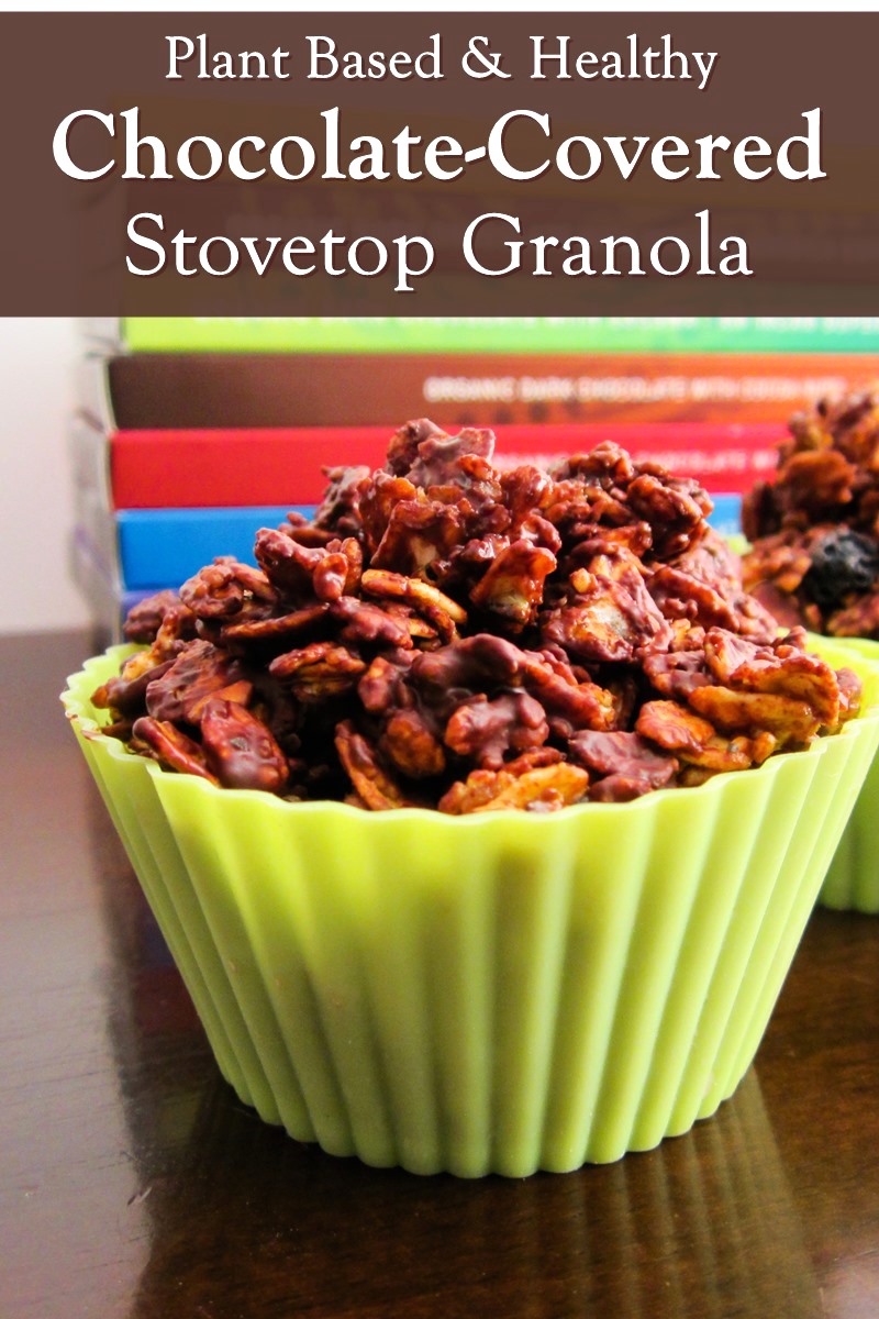 Chocolate-Covered Stovetop Granola is a Crunchy Plant-Based Snack - dairy-free, gluten-free, vegan, allergy-friendly recipe that's easy and like a healthy treat!