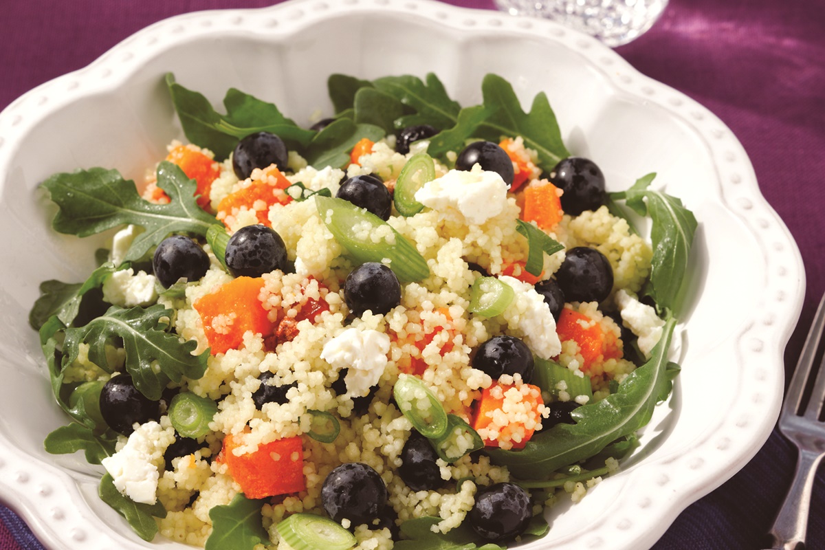 Blueberry, Arugula and Butternut Squash Quinoa Recipe - dairy-free + vegan, gluten-free, healthy and great for lunch boxes, a light vegetarian meal or holiday side.