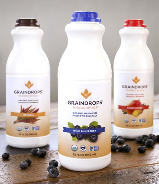 Graindrops Organic Dairy-Free Probiotic Beverage - Drinkable yogurt that is vegan / plant-based, triple cultured, made with biodynamic rice and "powered by koji"