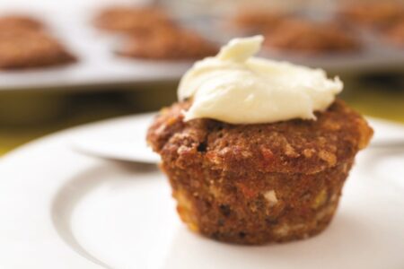 Sweet Morning Glory Muffins with Dairy-Free Cream Cheese Frosting (Recipe)