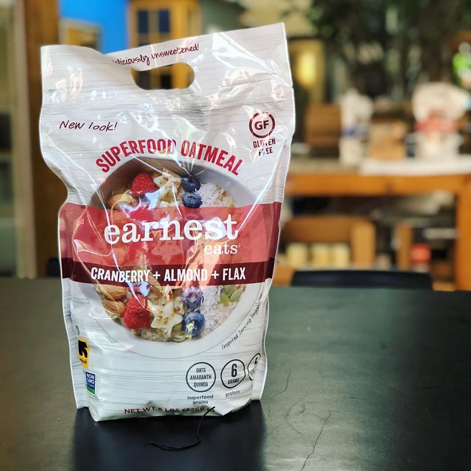 Earnest Eats Superfood Oatmeal Reviews and Info - Vegan and Gluten-Free - comes in single-serve cups and multi-serve bags. Pictured: Pantry Bag