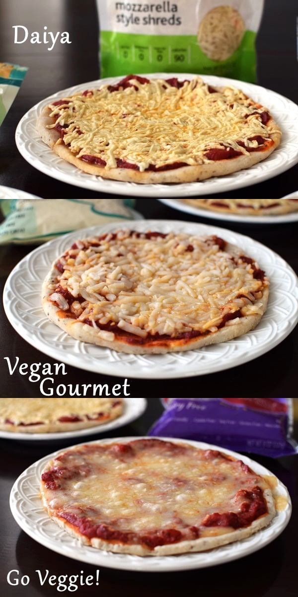 Product Comparison - Dairy-Free Soy-Free Cheese Alternatives for Pizza - Daiya, Follow Your Heart / Vegan Gourmet, Go Veggie! Vegan
