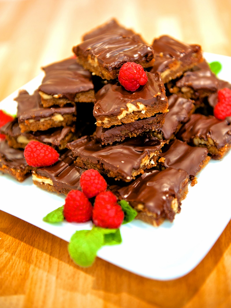 Easy Vegan Turtle Cookie Squares Recipe - Buttery Pecan Crust, Dairy-Free Caramel Filling, and Pure Chocolate Topping
