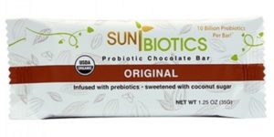 Sunbiotics Probiotic Chocolate Bars Reviews and Info - Dairy-free, Gluten-free, Vegan, Low Glycemic, made with fiber-rich prebiotics and stocked with 10 billion probiotics.