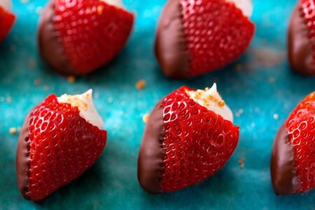 Vegan Cheesecake-Stuffed Strawberries dipped in Chocolate - a shortcut recipe to your loved one's heart! (dairy-free, optionally gluten-free & soy-free)