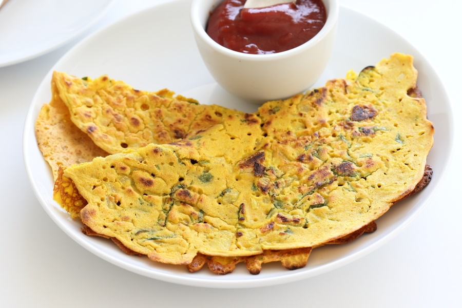 Classic Savory Indian Chickpea Flour Pancakes - a naturally vegan, dairy-free, gluten-free, healthy recipe featured from Vegan Richa's Indian Kitchen.