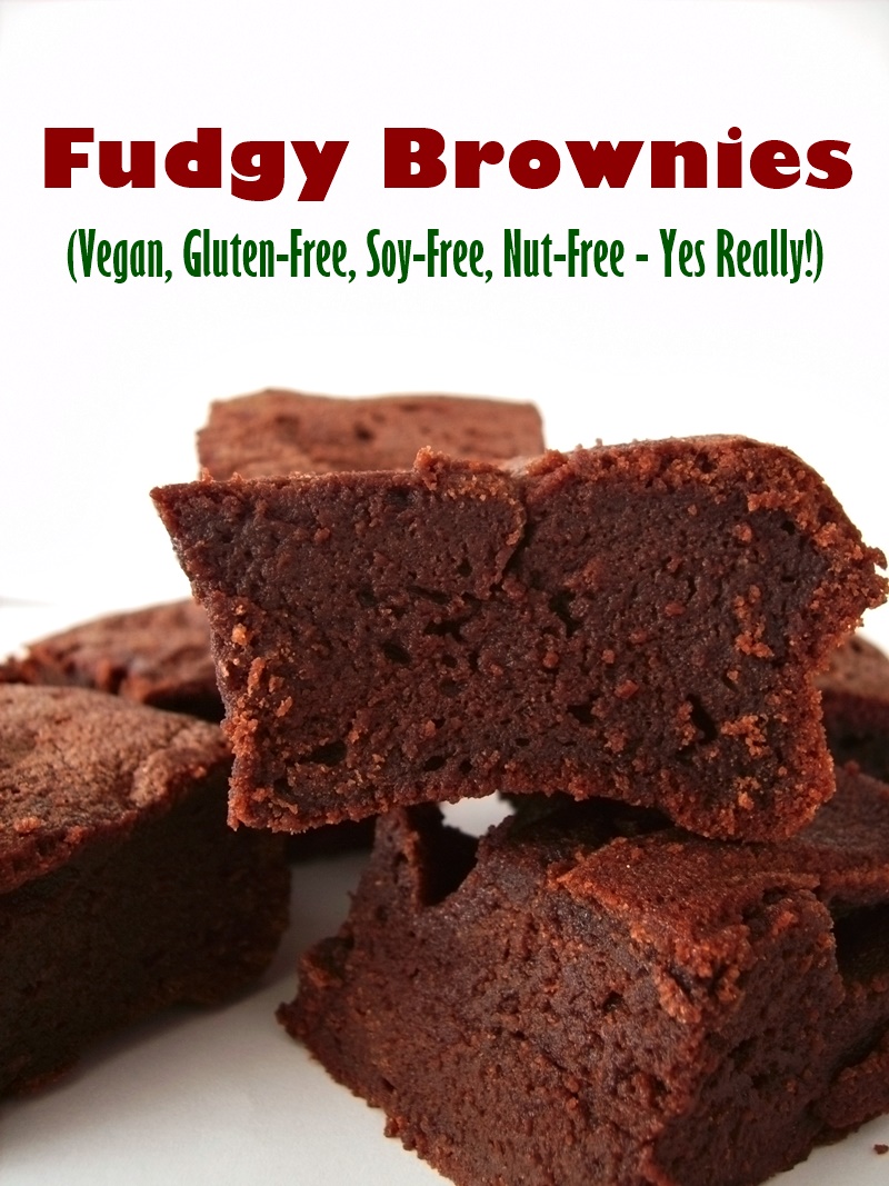 Gluten-Free Fudgy Vegan Brownies - No nuts, soy, dairy, gluten or eggs - seriously! The recipe is even rich in fiber yet sweet and indulgent.