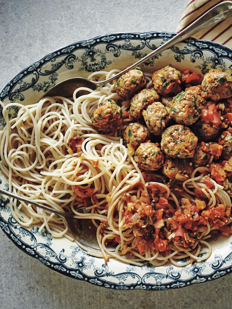Stress Busting Gluten-Free Turkey Meatballs with Fresh Sun-Dried Tomato Sauce - this recipe sneaks in so many healthy ingredients and a couple surprise ones to keep stress at bay. This is a naturally dairy-free and top allergen-free recipe.