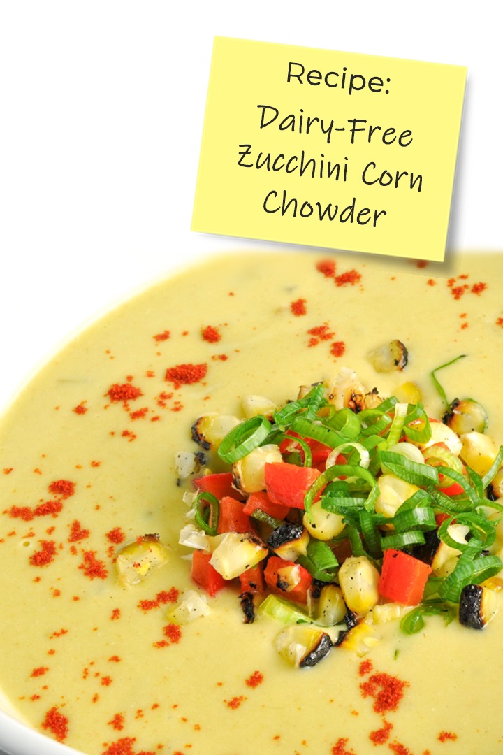 Dairy-Free Zucchini Corn Chowder Recipe - creamy, healthy, plant-based and plant-iful! Also gluten-free and optionally allergy-friendly.