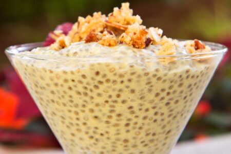 Spiced Mango Chia Pudding - a healthy, dairy-free treat made with warm spices and fresh mango. Gluten-free; vegan option.
