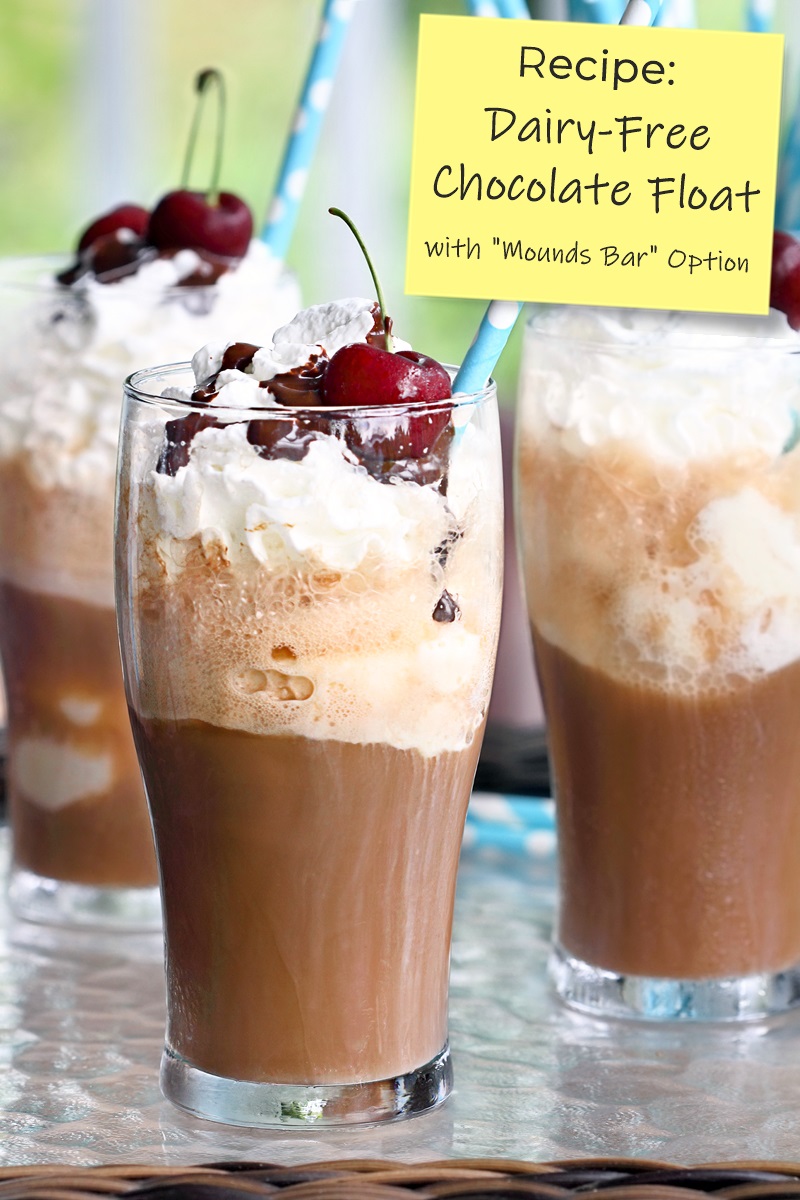 Dairy-Free Chocolate Float Recipe with Vegan "Mounds Bar" or Chocolate Macaroon Flavor Option
