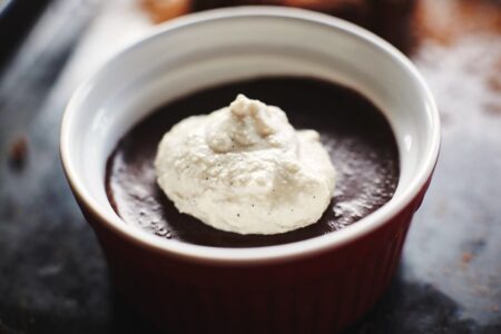 Vegan Salt Chocolate Pot de Creme with Vanilla Bean Cashew Cream