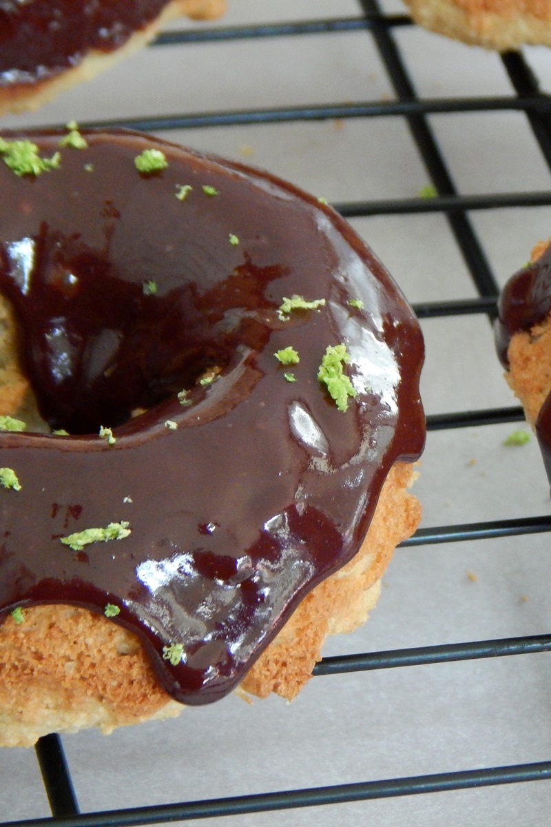 Dairy-Free Lime Donuts with Lime or Chocolate-Lime Glaze. Coconut Option. Options for Gluten-Free and Wheat-Based.