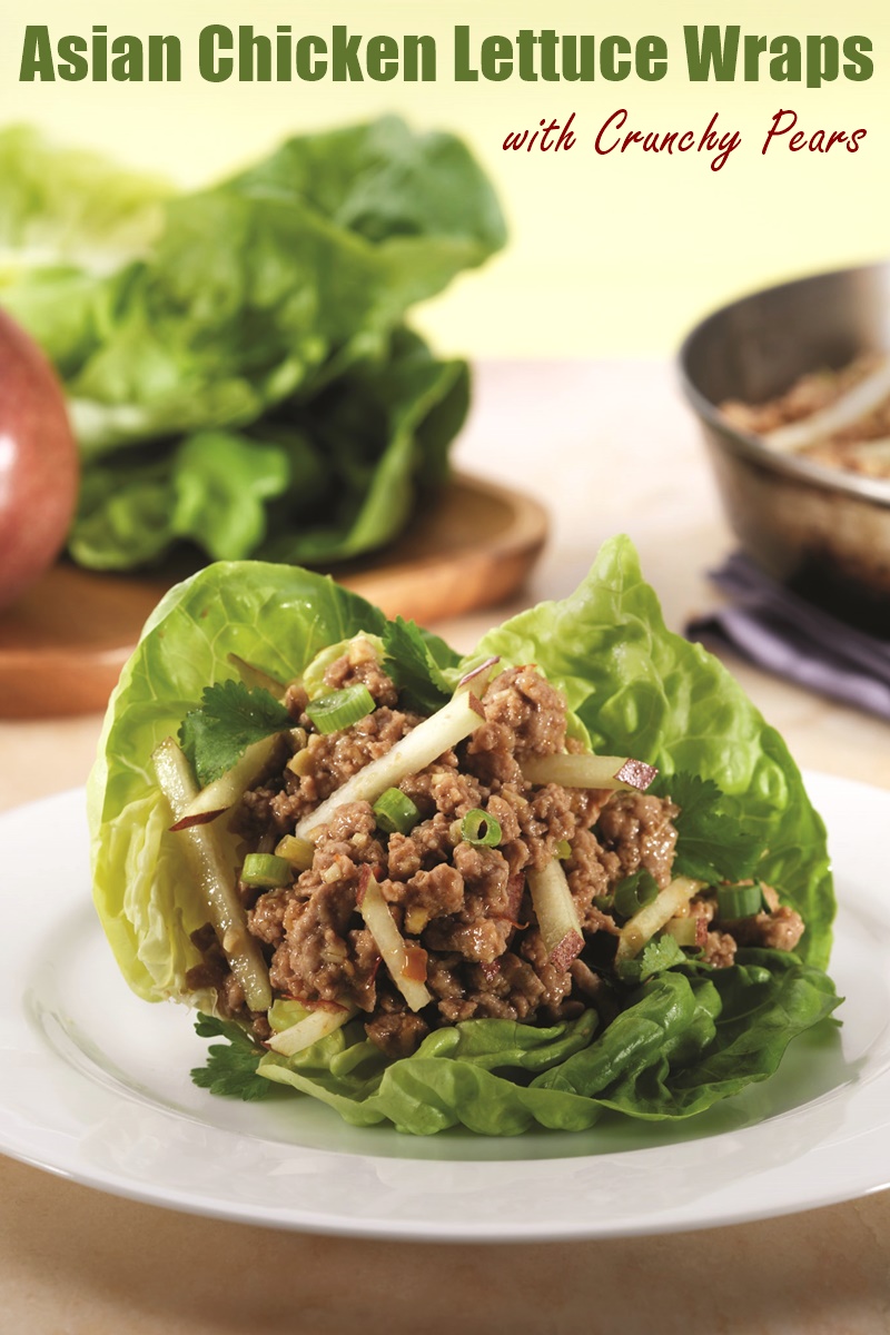 Asian Chicken Lettuce Wraps Recipe with Crunchy Pears by Ellie Krieger (dairy-free, gluten-free optional) 