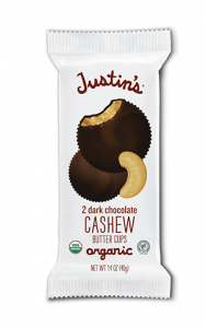 Justin's Nut Butter Cups Reviews and Information (Dairy-Free and Vegan Dark Chocolate Varieties). Pictured: Justin's Cashew Butter Cups