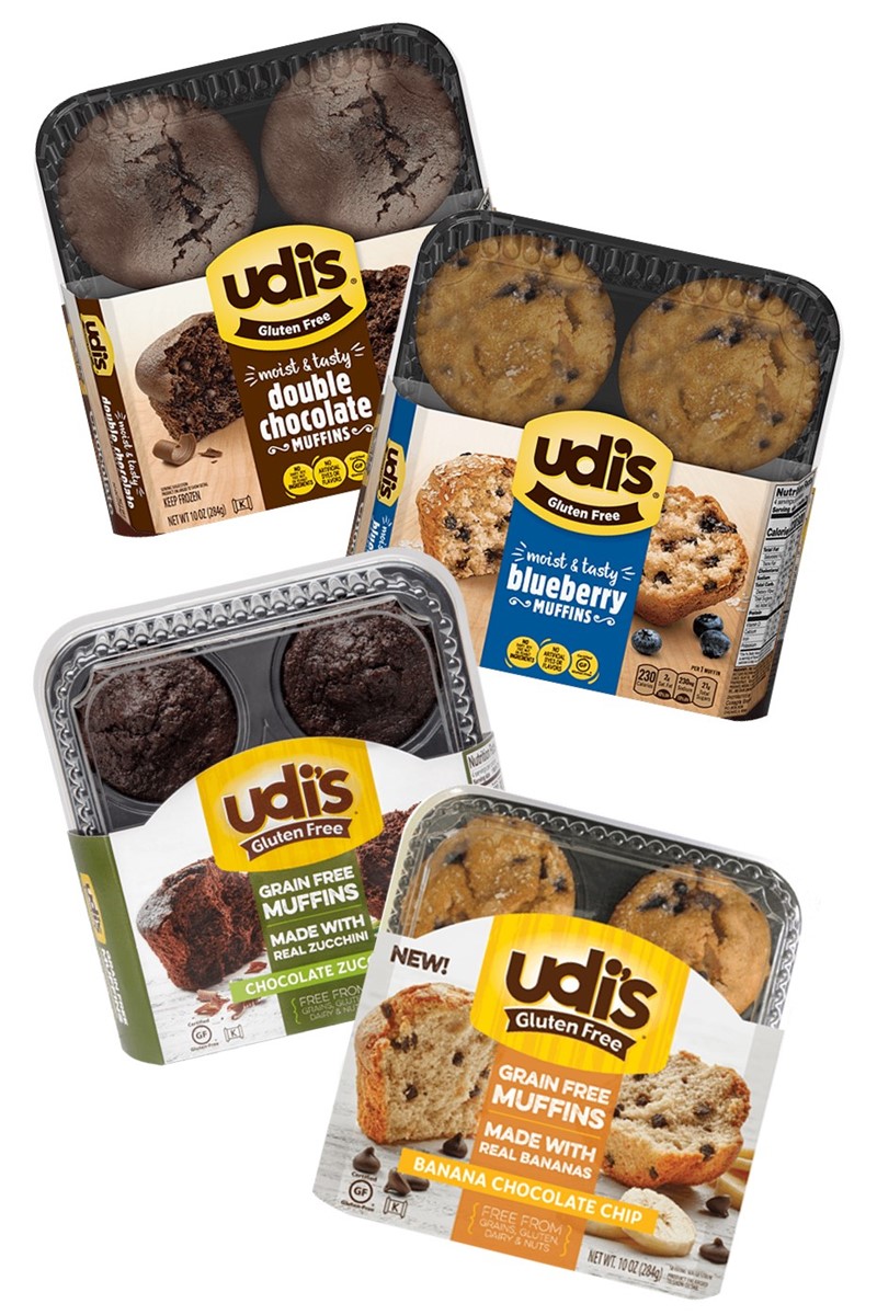 Udi's Gluten-Free Muffins Reviews and Info - all dairy-free, nut-free, and soy-free. Pictured: All