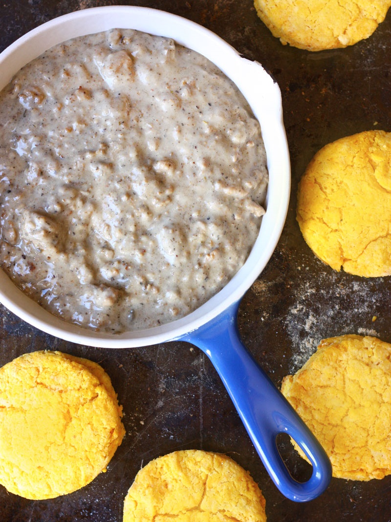21 Days of Delicious, Nutritious Recipes for the 21-Day Dairy Free Challenge with So Delicious! Pictured: Sweet Potato Biscuits and Gravy (gluten-free, vegan)