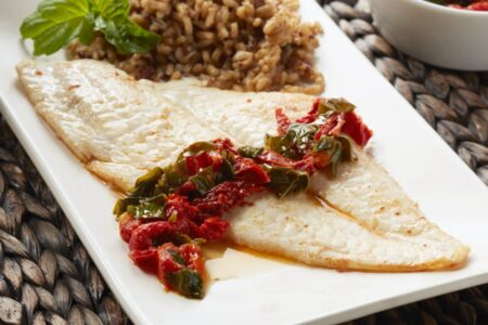 Superfast Sole Capri with Sun-dried Tomato Basil Sauce - a delicious from-scratch, gluten-free, dairy-free entree in minutes.