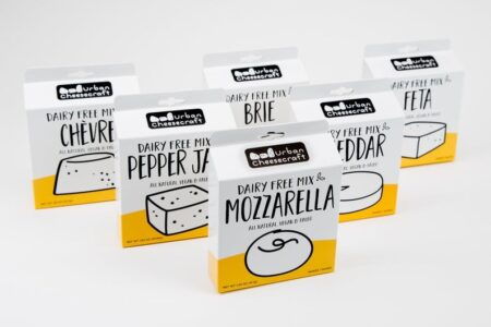 Urban Cheesecraft Dairy Free Mixes Reviews and Info. For making all types of vegan blocks, wheels, and sauces. Pictured: several