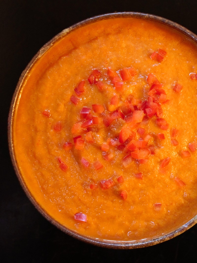 Roasted Red Pepper and Tomato Cream Soup Recipe - a delicious dairy-free, gluten-free recipe from YUM!