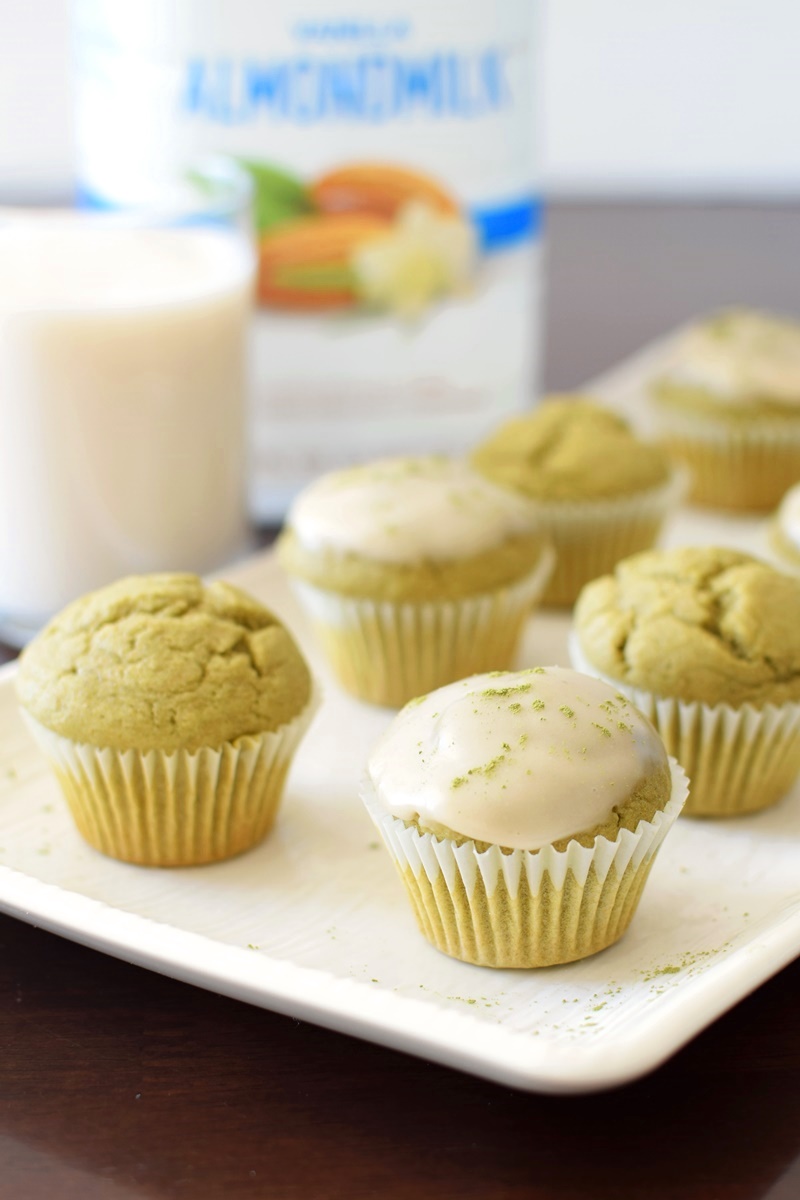 Matcha Latte Mini Muffins - warm, mild green tea flavor, soft cupcake-like crumb, but a pure whole wheat, dairy-free & vegan recipe.