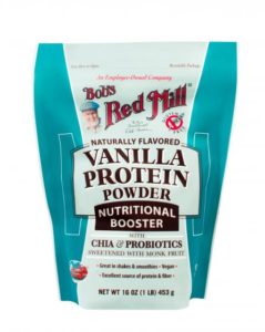 Bob's Red Mill Nutritional Booster Protein Powders Reviews and Info - Dairy-free, gluten-free, plant-based protein powders with fiber, probiotics, prebiotics, and omegas. Available in Vanilla, Chai, Chocolate, and Unflavored