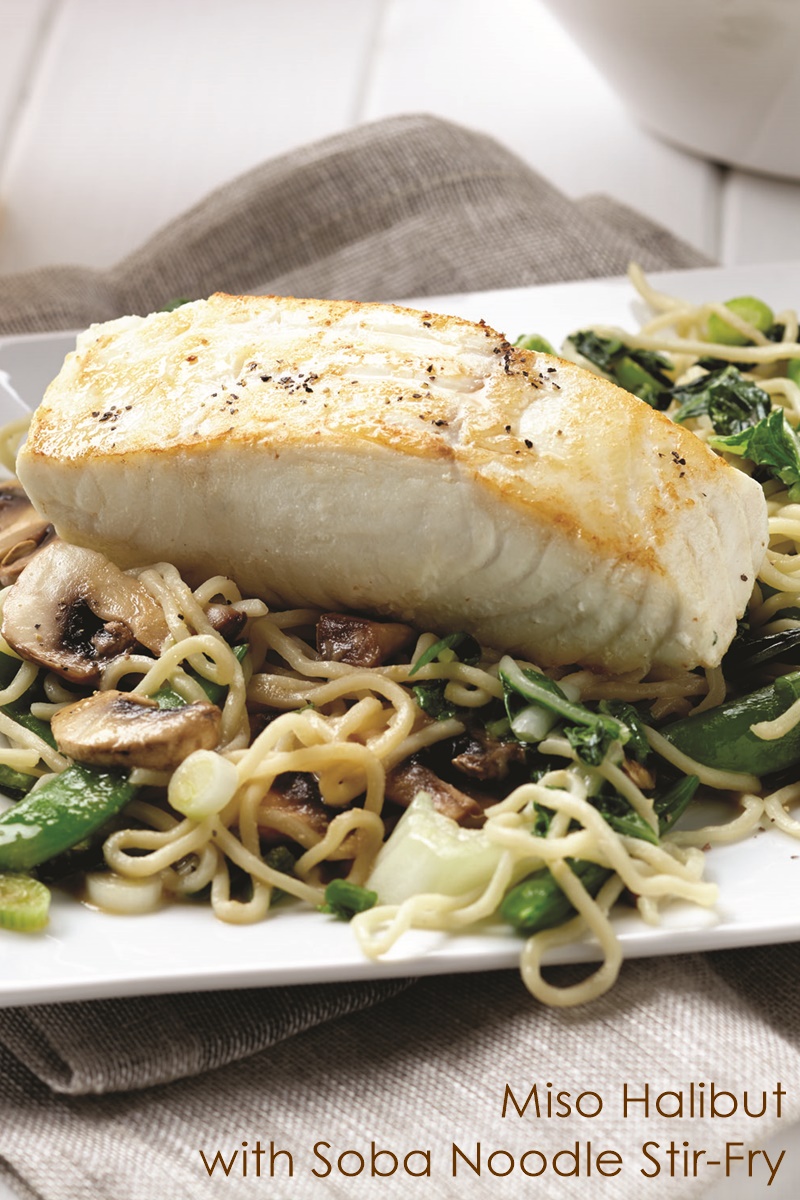 Miso Soba Noodle Stir Fry with Halibut (Dairy-free, optionally Gluten-free Recipe by professional athletes)