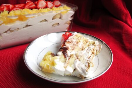 Banana Split Icebox Cake - an easy, no baked, dairy-free dessert recipe with gluten-free & vegan options