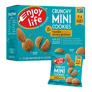 Enjoy Life Mini Cookies Reviews and Information - packs of little allergy-friendly, gluten-free, vegan cookies that come in crunchy and soft baked varieties.