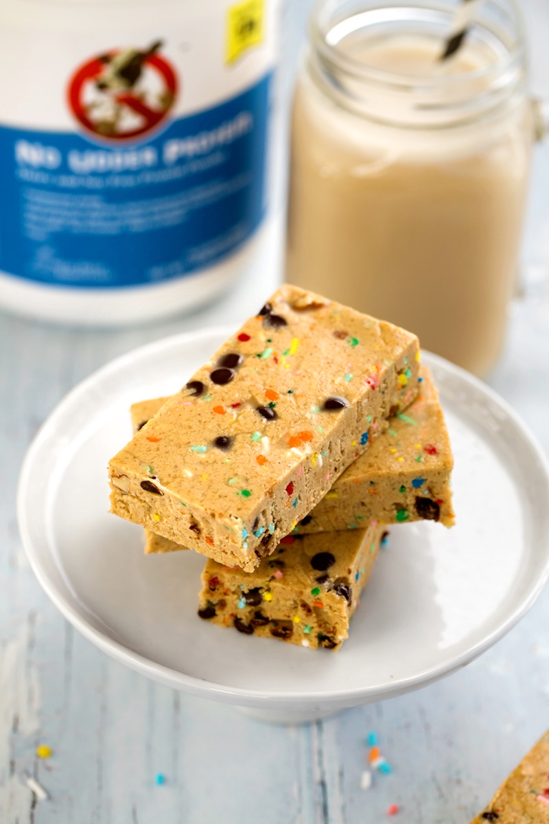 Dairy-Free Cake Batter Protein Bars Recipe - vegan, soy-free, gluten-free breakfast bars or post-workout reward