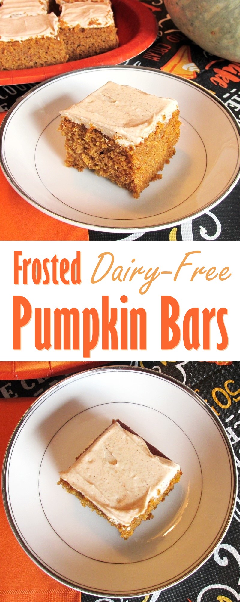 Dairy-Free Frosted Pumpkin Bars Recipe with Spiced Buttercream (nut-free and soy-free, too!)