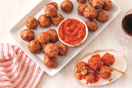 Stuffed Meatballs with Romesco Sauce Recipe (dairy-free, optionally gluten-free)