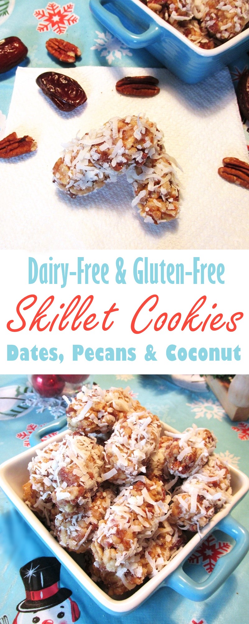 Skillet Cookies Recipe with Dates, Pecans and Coconut (Dairy-free, Gluten-free)