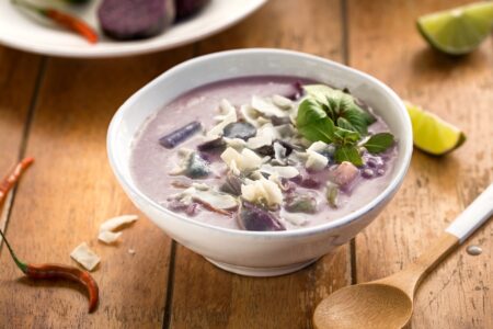 Vegan Purple Potato Chowder Recipe - a healthy, creamy, flavorful Thai-style soup!