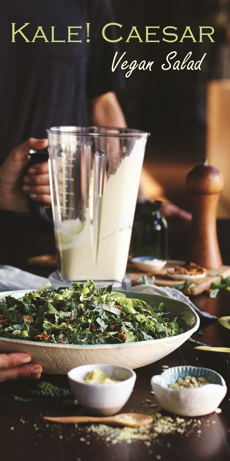 Vegan Kale Caesar Salad Recipe with Creamy Dairy-Free Dressing, Seed Cheeze and Tempeh Croutons