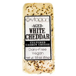 Vtopian Artisan Cheeses - Dairy-free, Vegan, Cashew-Based, Cultured Hard and Soft Cheeses (Informational Review). Pictured: Aged White Cheddar
