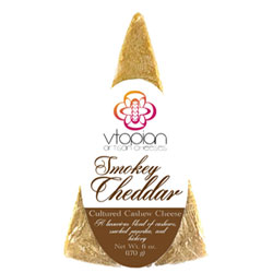 Vtopian Artisan Cheeses - Dairy-free, Vegan, Cashew-Based, Cultured Hard and Soft Cheeses (Informational Review). Pictured: Smokey Cheddar