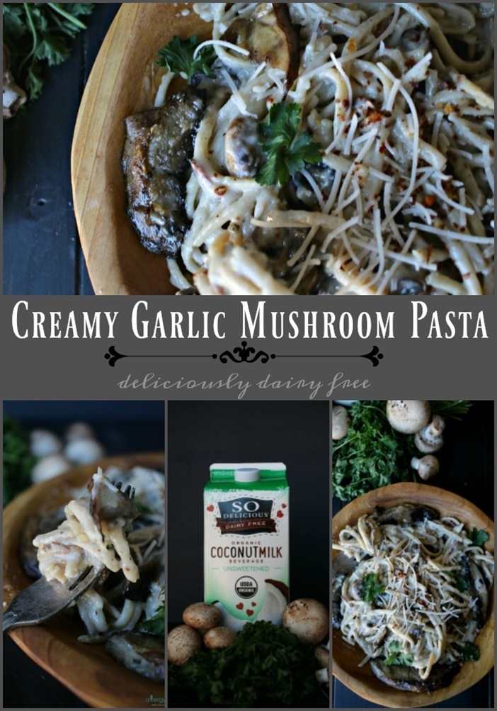 Creamy Garlic and Mushroom Pasta Recipe (dairy-free, nut-free, vegan and gluten-free optional!) - by Nicole Dawson of Allergylicious