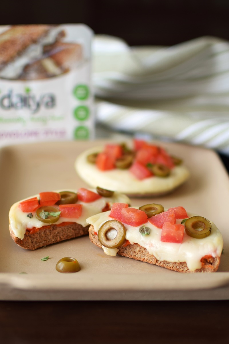 Dairy-Free English Muffin Melts with Daiya Cheese Alternative Slices