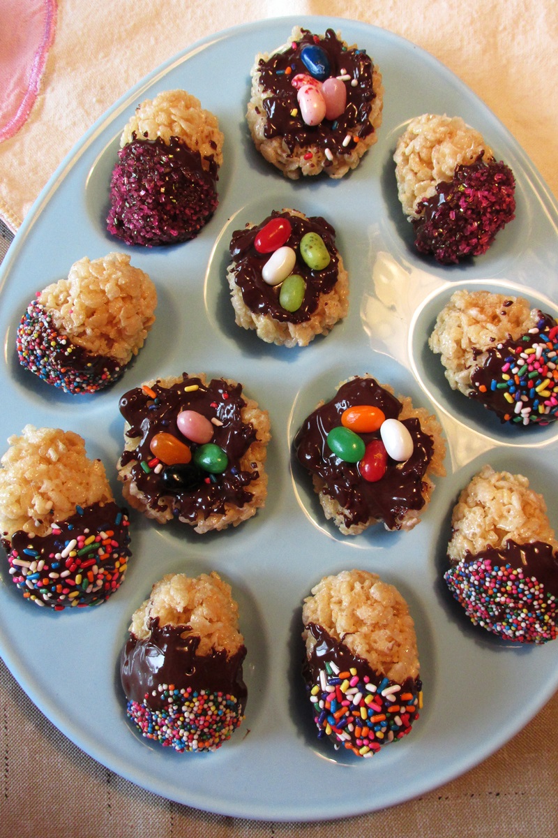 Easter Rice Crispy Treats Recipe - Chocolate-Dipped Eggs and Nests (dairy-free, gluten-free, nut-free, vegan optional)