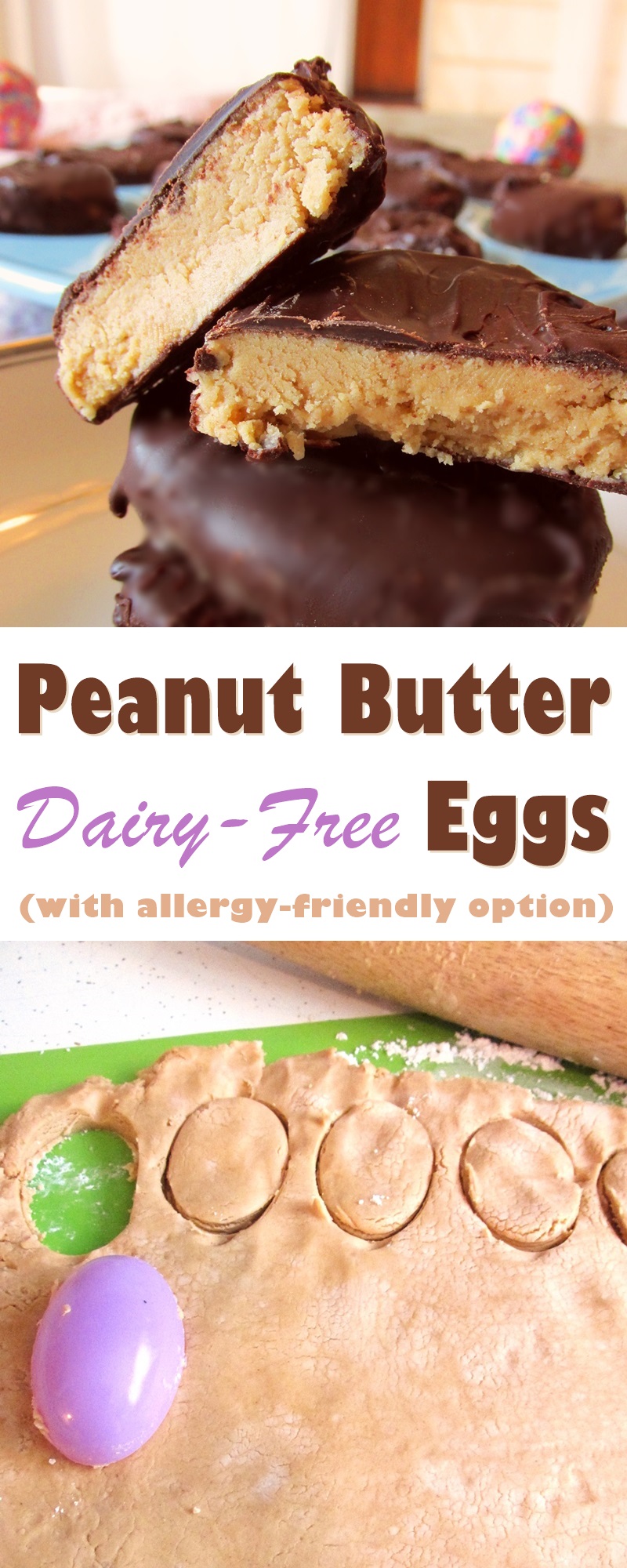 Dairy-Free Peanut Butter Eggs Recipe - great Easter treat or make into other shapes! Vegan, gluten-free, optionally nut-free