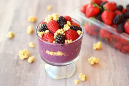 Triple Berry Crisp Smoothie Parfait Recipe - plant-based, dairy-free, single serve