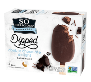 So Delicious Cashewmilk Ice Cream Bars are dairy-free decadence. Available in Dipped Double Chocolate and Dipped Chocolate